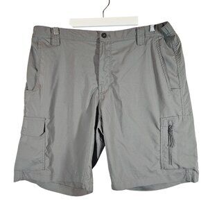 Columbia Mens Gray Cargo Shorts Zipper Pocket Elastic Sides casual gropcore work